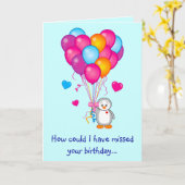 Geburtstag mit süßem Pinguin und Balloons belebt Karte (Gelbe Blume)