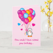 Geburtstag mit süßem Pinguin und Balloons belebt Karte (Gelbe Blume)