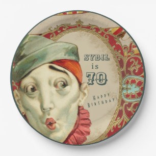 Geburtstag mit Vintage-Clowns-Ausdrücken Pappteller