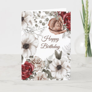 Geburtstag mit Vintage roten Rosen Floral Aquarell Karte