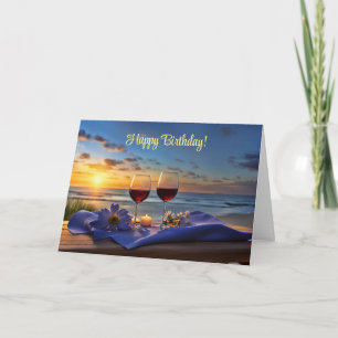 Geburtstag mit Wein auf der Strandkarte Feiertagskarte