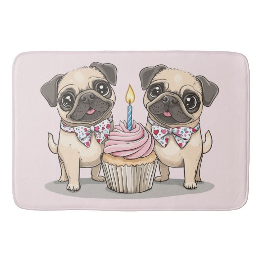 Geburtstag Mops Hunde Cupcake Badematte (Vorderseite)