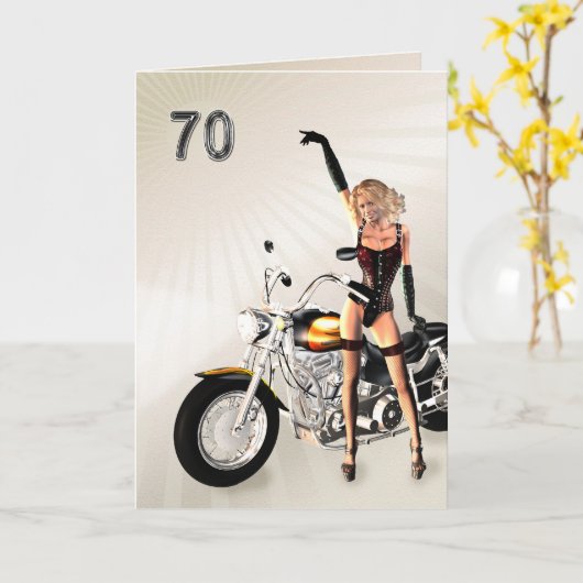 Geburtstag, Motorrad und Mädchen Karte (Gelbe Blume)