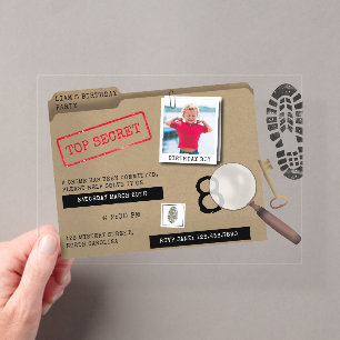 Geburtstag Mystery Kids Geheimagent Spion Detektiv Acryleinladungen
