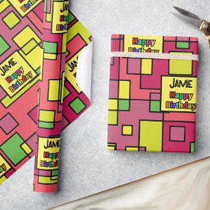 Geburtstag Name Retro Color Pop hinzufügen Geschenkpapier