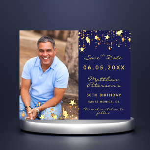 Geburtstag navy blau gold Foto Budget Save the Dat Flyer