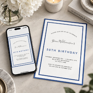 Geburtstag navy blau weiß minimalistischer Mann Einladung