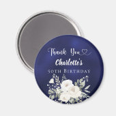 Geburtstag navy blau weiße Blumen Danke Magnet (Vorderseite/Rückseite)