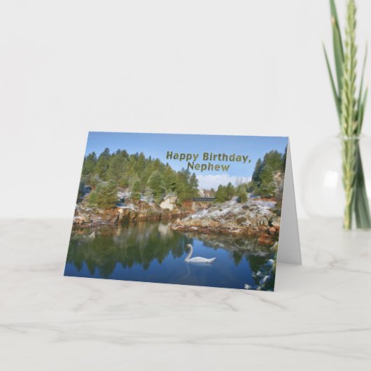 Geburtstag, Neffe, Mountainsee, Schwan, Karte (Vorderseite)