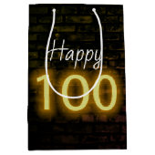 Geburtstag Neon 100 Zeichen auf Brick Mittlere Geschenktüte (Vorderseite)