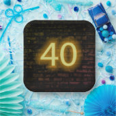 Geburtstag Neon 40 Zeichen auf der Ziegelmauer Pappteller (Party)
