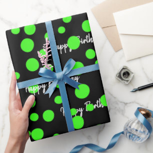 Geburtstag Neon Green Punkte auf schwarz Geschenkpapier