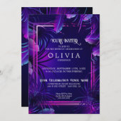 Geburtstag | Neon Lila Tropical Foliage Einladung (Vorne/Hinten)