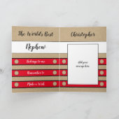 Geburtstag Nephew bester Tag je rot rustikal Karte (Innenseite)