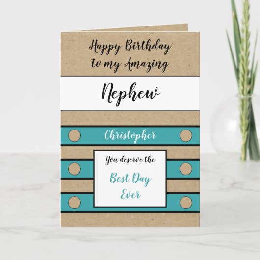 Geburtstag Nephew schönster Tag je türkis rustikal Karte (Vorderseite)
