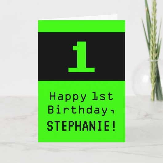 Geburtstag: Nerdy / Geeky Style "1" und Name Karte (Vorderseite)