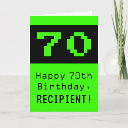Geburtstag: Nerdy / Geeky Style "70" und Name Karte (Vorderseite)