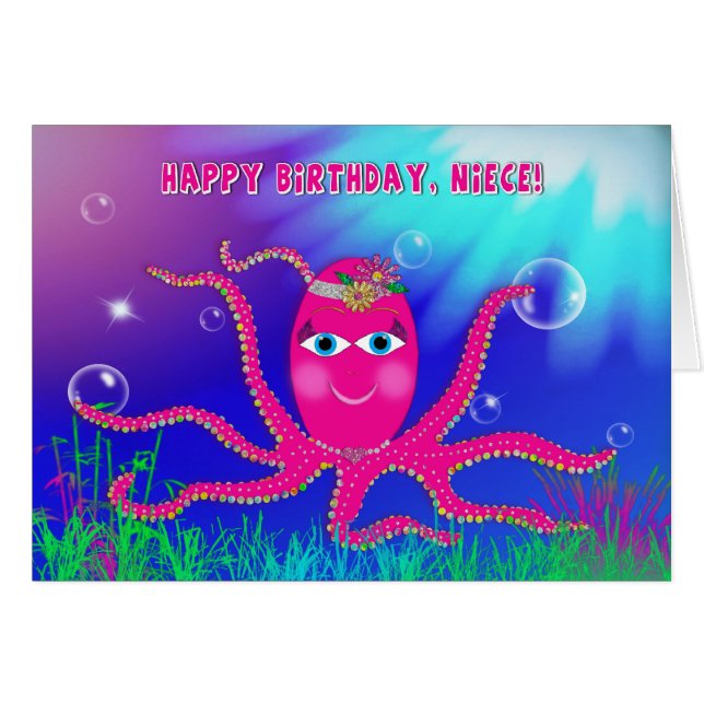 Geburtstag, Nichte, Humus, Sassy Octopus (Vorderseite (Horizontal))