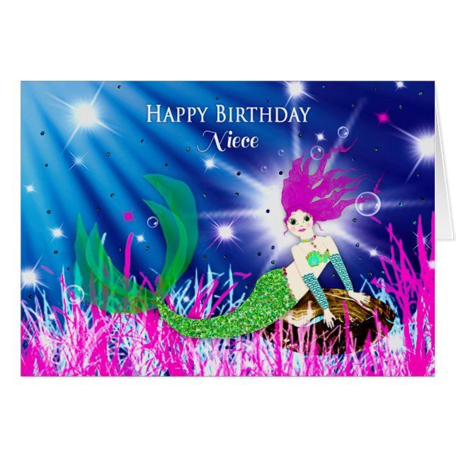 Geburtstag, Nichte, Meerjungfrau in der Tiefsee (Vorderseite (Horizontal))