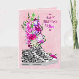 Geburtstag, Nichte, Turnschuhschwarzes/Weiß Karte
