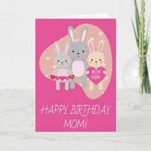 Geburtstag Niedlich Beste Mama Bunny Rabbit Pink H Karte