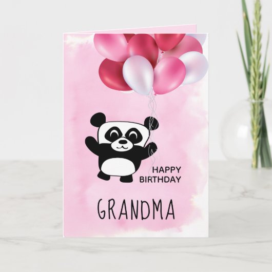 Geburtstag Niedlich Panda Panda Pink Ballon Bouque Karte (Vorderseite)