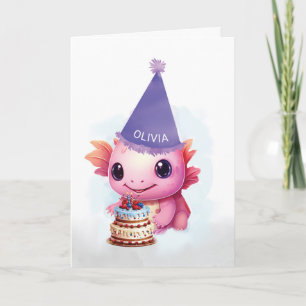 Geburtstag Niedlich rosa Axolotl mit Lila Hut Karte
