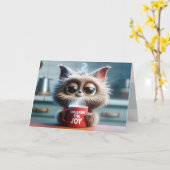 Geburtstag Niedliche Katze mit Red Coffee Tasse Karte (Gelbe Blume)