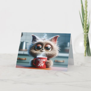 Geburtstag Niedliche Katze mit Red Coffee Tasse Karte