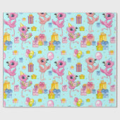 Geburtstag niedlicher Cartoon Flamingo Geschenkpapier (Flach)