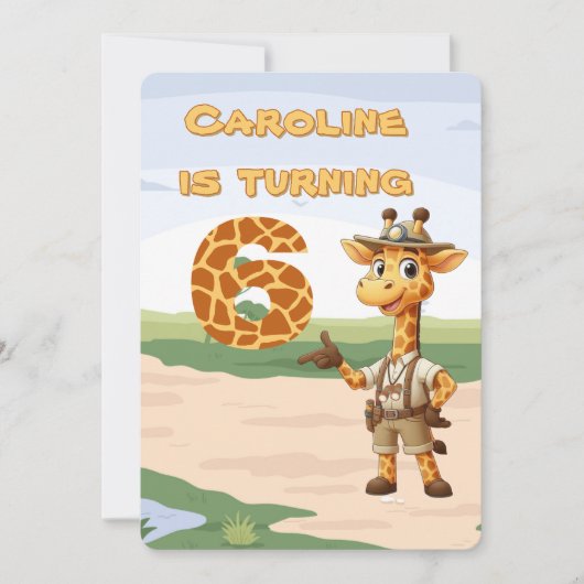 Geburtstag Niedlicher Explorer Giraffe auf Safari Einladung (Vorderseite)