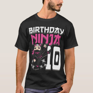 Geburtstag Ninja 10 Girl Pink Shinobi Themed 10. T-Shirt