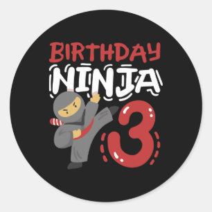 Geburtstag Ninja 3 Jahre alter Karate Kinder 3. Ge Runder Aufkleber