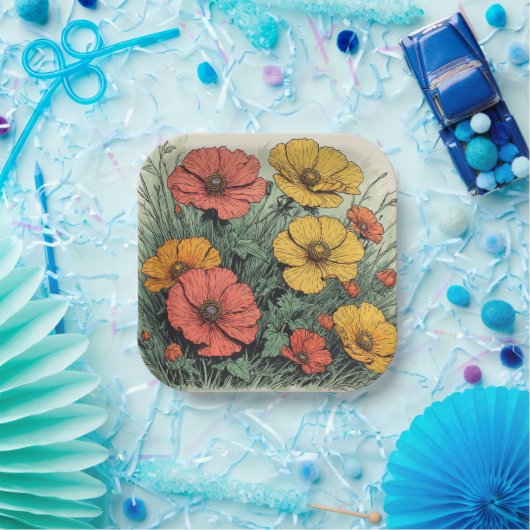 Geburtstag oder Babyparty mit Wildblumen Pappteller (Party)