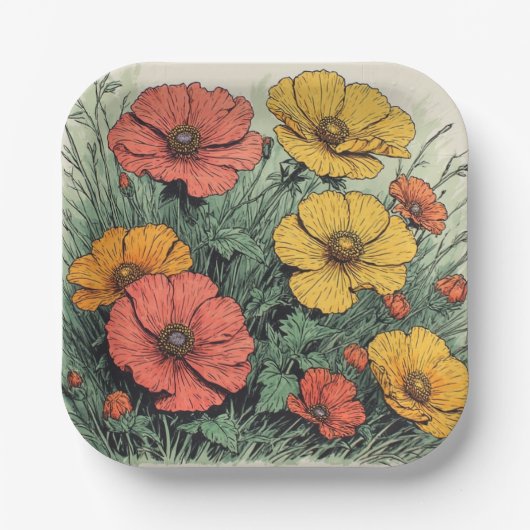 Geburtstag oder Babyparty mit Wildblumen Pappteller (Vorderseite)