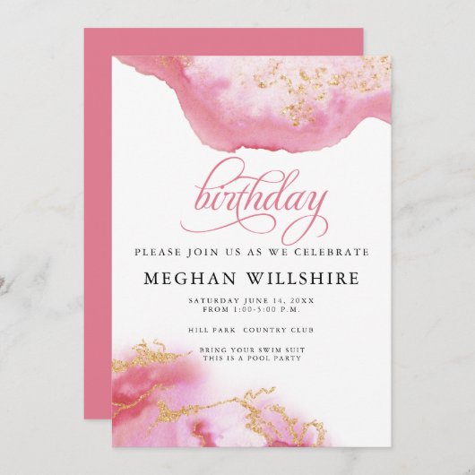 Geburtstag Oktober Tourmaline Wasserfarbe Geode Einladung (Vorne/Hinten)