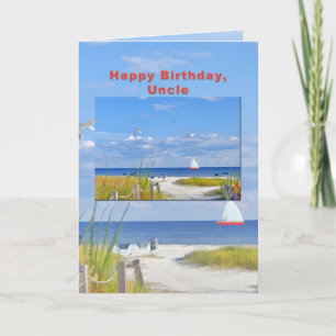 Geburtstag, Onkel, Strand und Ocean View Card Karte