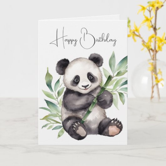 Geburtstag Panda Bär mit Bambus Karte (Gelbe Blume)