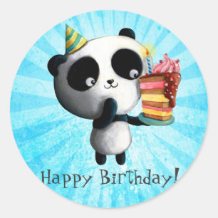 Geburtstag-Panda mit Kuchen Runder Aufkleber