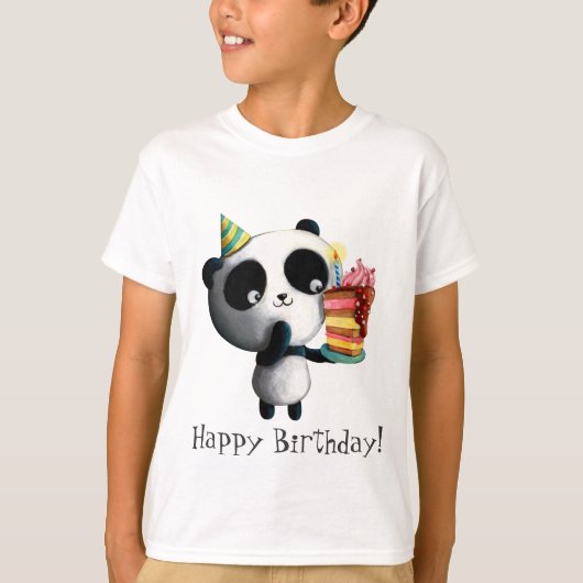 Geburtstag-Panda mit Kuchen T-Shirt (Vorderseite)