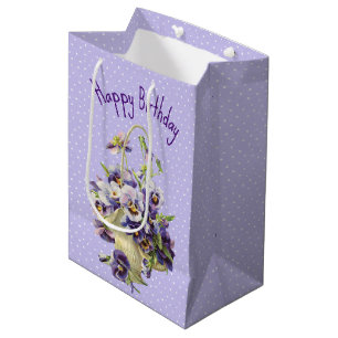 Geburtstag Pansy Basket auf Polka Dots Mittlere Geschenktüte