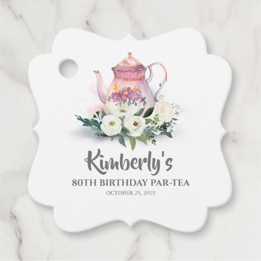 Geburtstag Par-Tea Floral Teapot Geschenkanhänger (Vorderseite)