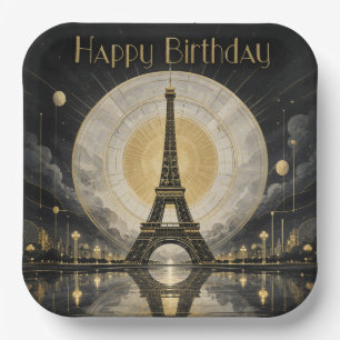 Geburtstag Paris Eiffelturm Gold-Dekor Pappteller