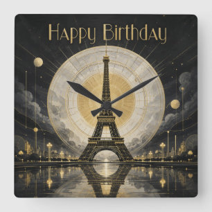 Geburtstag Paris Eiffelturm Gold-Dekor Quadratische Wanduhr