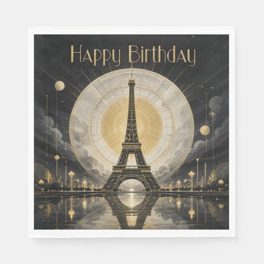 Geburtstag Paris Eiffelturm Gold-Dekor Serviette (Vorderseite)