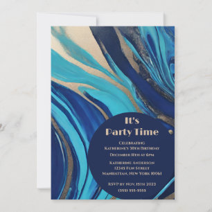 Geburtstag Party Abstrakter Fluss Art- Blau und Go Einladung