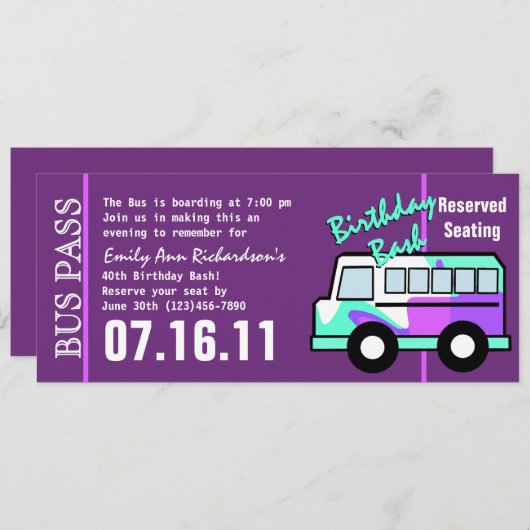 Geburtstag-Party-Bus Einladung (Vorne/Hinten)