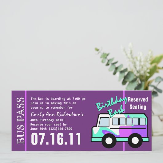 Geburtstag-Party-Bus Einladung (Stehend Vorderseite)