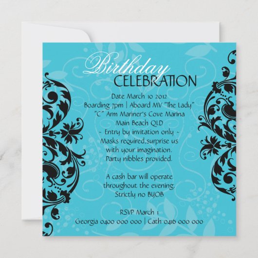 Geburtstag Party Masquerade Einladung (Rückseite)