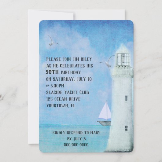Geburtstag Party Segelboot und OzeanLeuchtturm Einladung (Vorderseite)